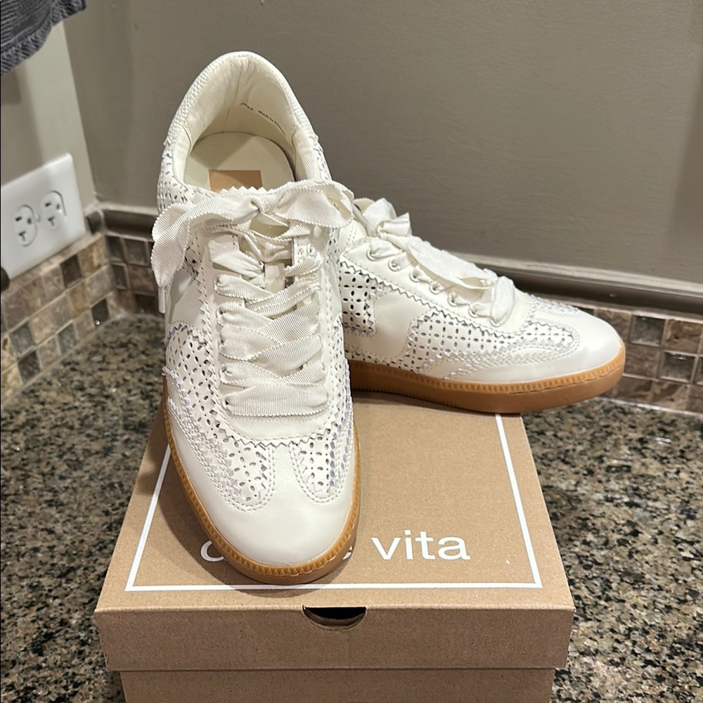 Dolce Vita “Notice” Eyelet Perforated White Sneakers